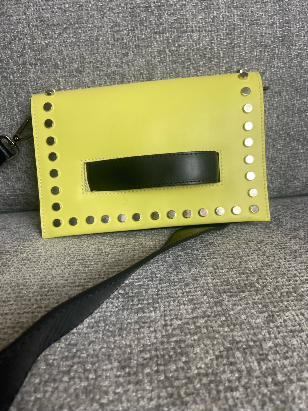 Yellow Stud-Trim Italian Leather Crossbody Bag with Black Accent
